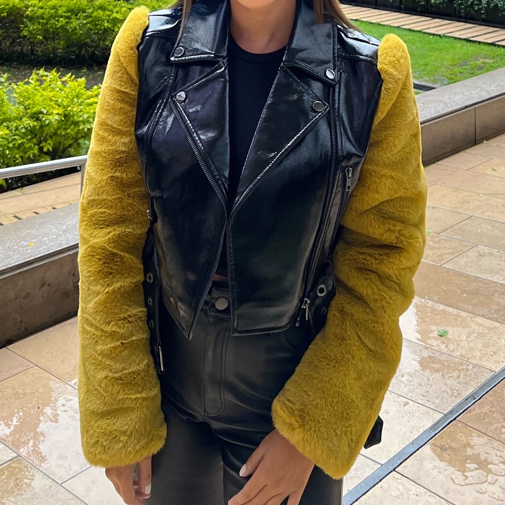 Black & olive leather jacket